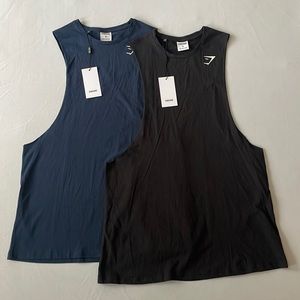 2 Gymshark Men’s Critical Drop Armhole Tanks in Black and Navy Medium M New NWT